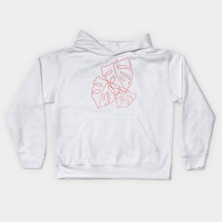 Monstera plant leaves in red outline Kids Hoodie